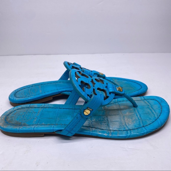 RARE Tory Burch Croc Blue Turquoise Miller Sandals - Picture 2 of 8